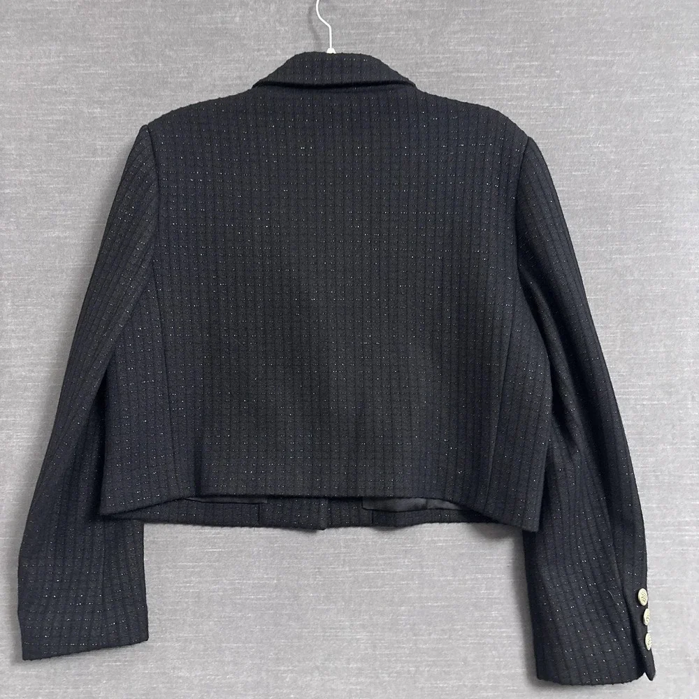 Goelia Jacket XL 12 Black Cropped Blazer Wool Blend Gold Sparkle Career Cocktail